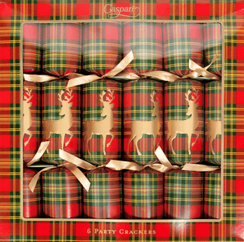 Caspari Reindeer Tartan Celebration Crackers - includes 6 Celebration Crackers